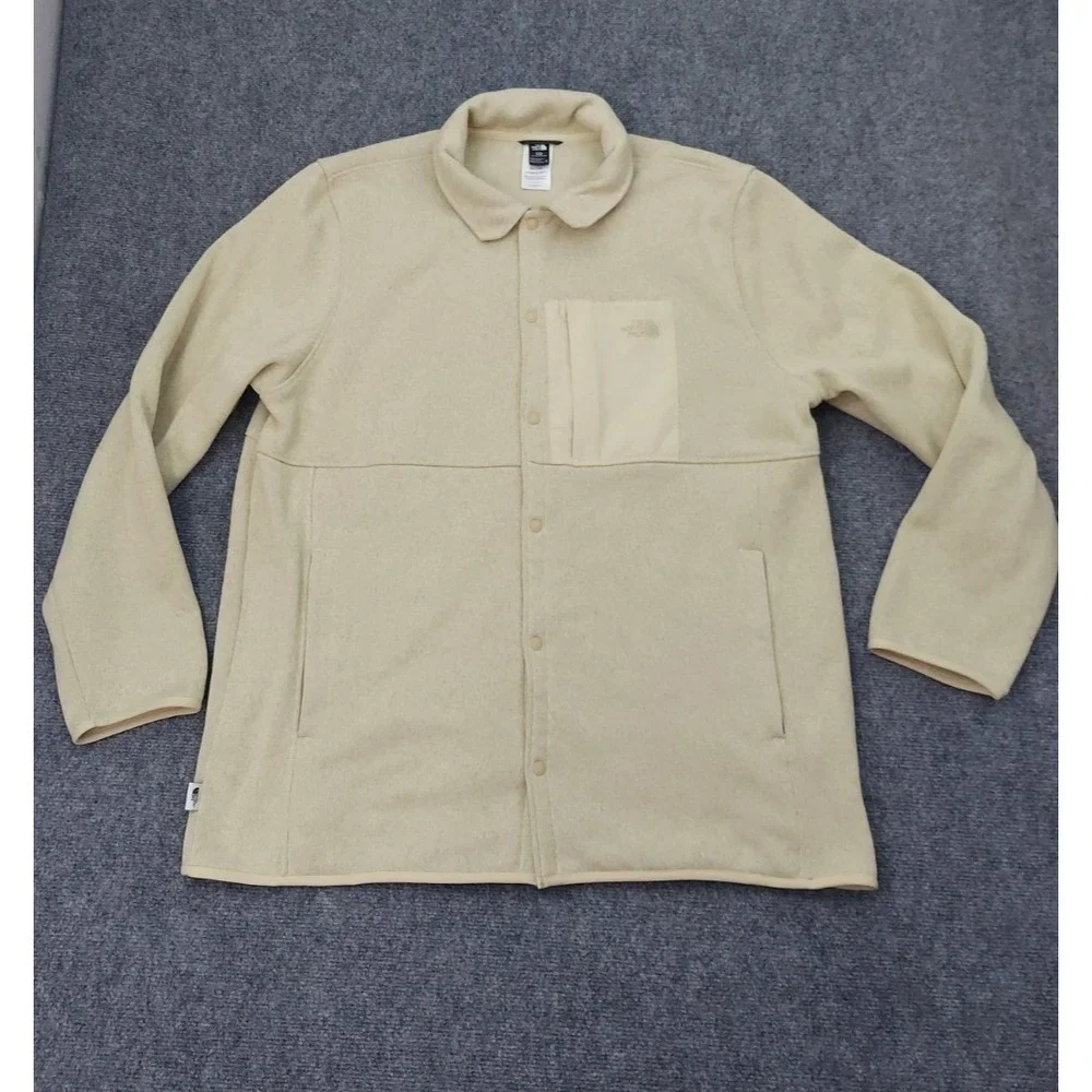 The North Face Parkview Fleece Jacket Mens XL Oatmeal Tech Pocket Full Snap